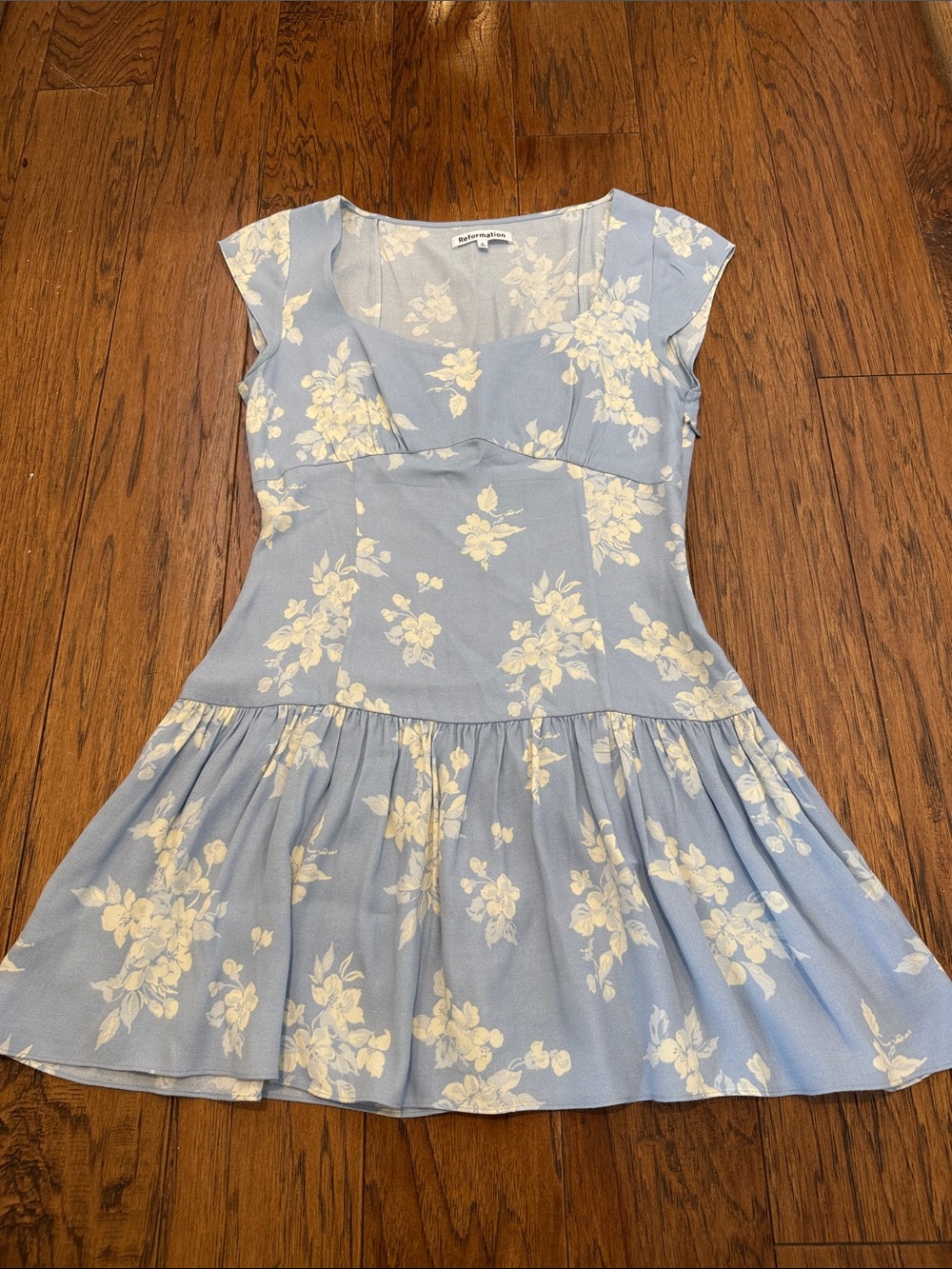 Reformation Blue and Cream Floral Mini Dress, Sz 4